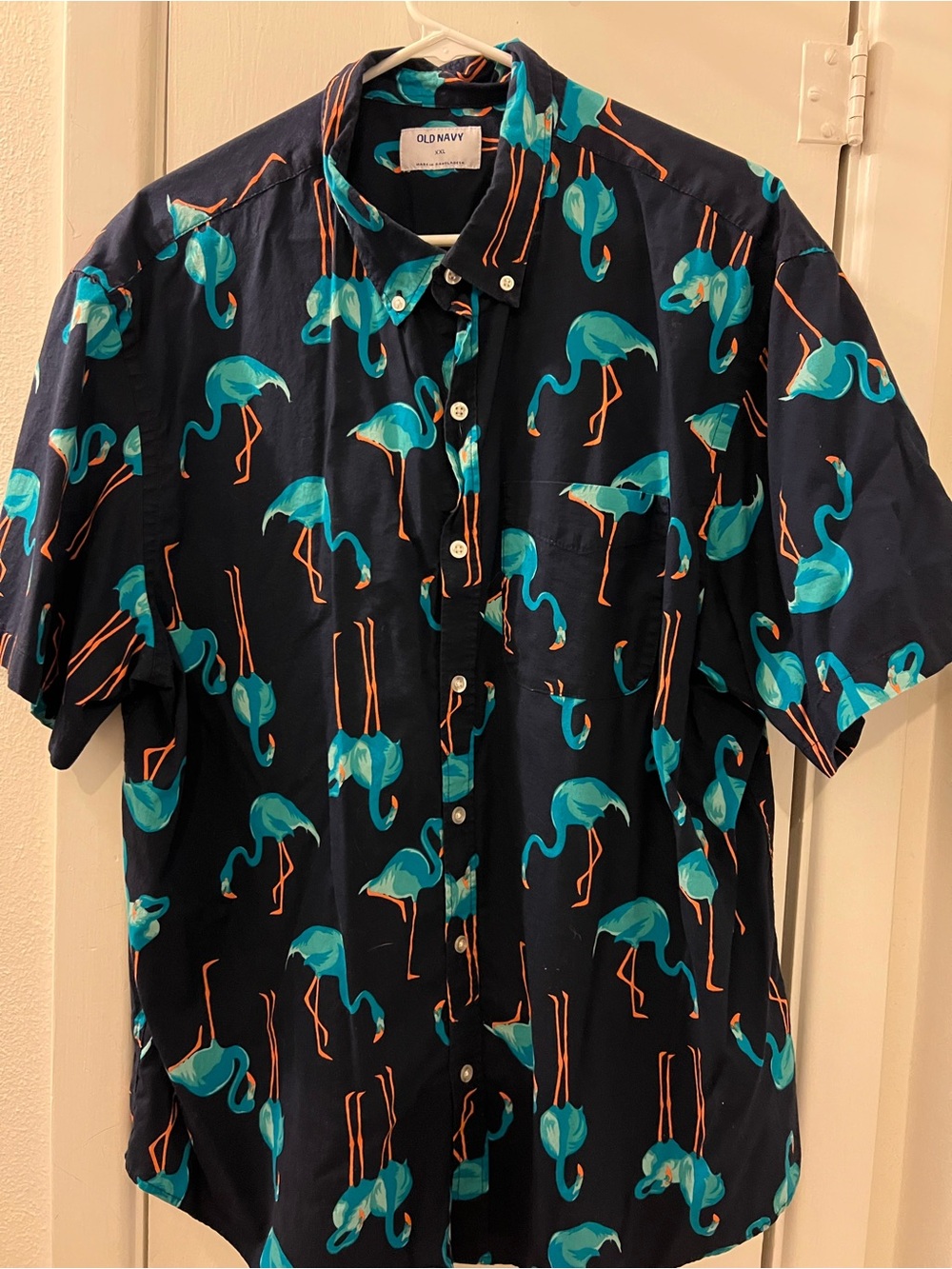 Old Navy Navy Shirt with Teal Flamingo Print